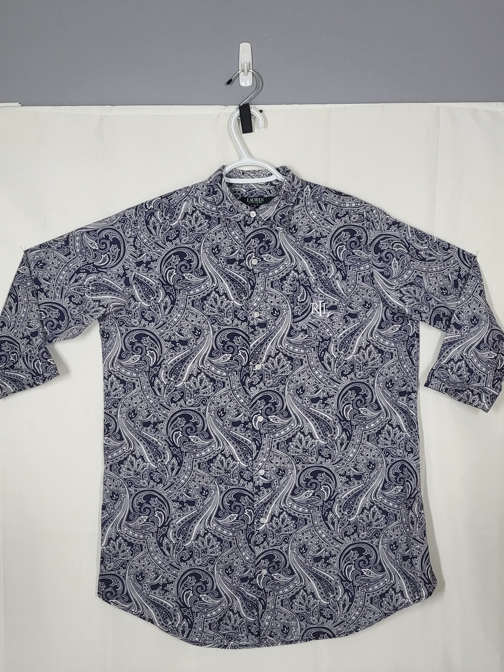 Lauren Ralph Lauren Navy & White Paisley Long-Sleeve Button-Down